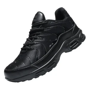SH833 Light Weight Steel Toe Work Shoes Puncture-proof Lace-up Work Sneakers Black PU Sole Work Casual Shoes Men