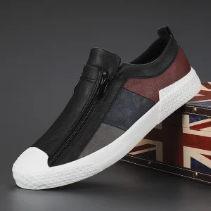 SS20863 Summer Casual Men’s Sneakers Board Shoes Artificial PU Upper Head Toe Leather Lining Slip-On Zipper Lace-Up