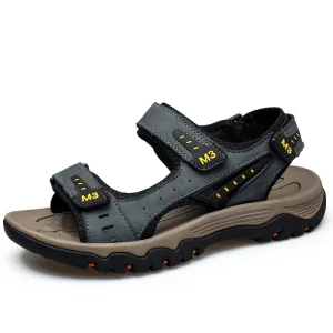 STOJEK Men’s Cow Genuine Leather Closed Toe Flat Lightweight Sporty Adjustable Mesh Breathable Upper Rubber Outsole Slip-On