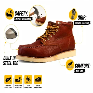 Safety High Top Steel Toe Genuine Leather Safety Shoes for Midsole Rubber Outsole