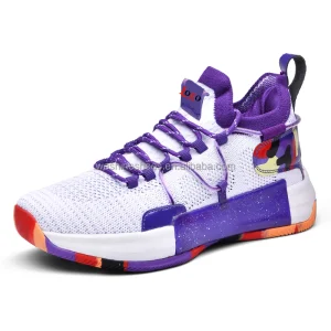 Shoe Manufacturer Custom Logo Knit Running Trainer Shoes Sneaker Red Outdoor Athletic Men’s Fashion High Top Basketball Shoe