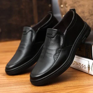 Shoes Men’s Breathable Summer Black Slip On PU Leather Shoes