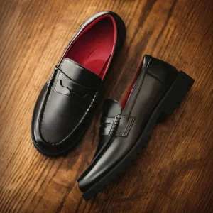 Shoes for Men Men’s Black Loafers Square Toe Height Increasing Shoes Casual Slip On Footwear Shoes