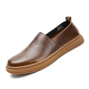 Single Layer Soft Waxing Cowhide Loafers Slip-on Breathable Men’s Shoes