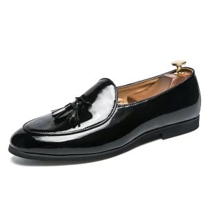 Size 38-47 Blue Patent Leather Dress Shoes Classic Casual Design Lightweight Comfortable Men’s Tassels Loafer Shoes