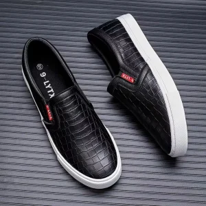 Slip-On Lazy Shoes Men’s Casual Work Student Skateboard Korean Style Fashion Trend Striped Pattern Pure White Elastic
