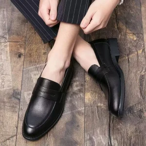 Slip on Dress Shoes Men’s Korean style Social Casual Leather Shoes Men’s British All match Fashionable Shoes for Height Increase