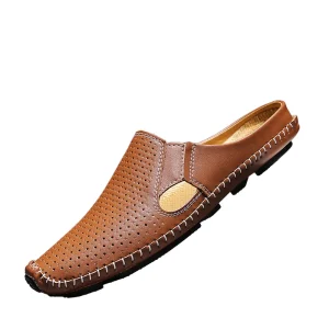 Slip on Large Size 47 48 Breathable Spring Summer Autumn Beanie Shoes Lazy Men’s Genuine Leather Hand Stitched Shoes