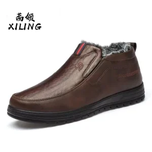 Soft PU Upper Retro Fashion Trend Loafers Extra Size Fur Lining Men’s Flat Warm Winter Walking Boots