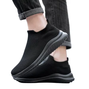 Sole Knitting Upper Breathable Mesh Men’s Black Walking Loafers Sock Sneakers Shoes For Men