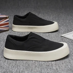 Spring Autumn Men’s Trendy Thick Low Canvas Slip-On Retro Shoes Breathable Wear Resistant Casual