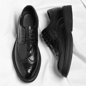 Spring Autumn New Men’s Business Dress Lace up Leather Pointed Toe Animal Print Breathable Fashion Increased Brock Wedding Shoes
