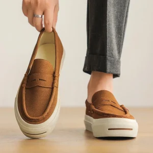 Spring Autumn New Men’s Fashion Casual Slip On Loafers Open Toe Suede Shoes Pig Skin Lining Stitching