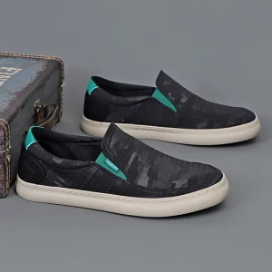 Spring Breathable Canvas Mesh Lining Toe Rubber Outsole Men’s Shoes Color-matching Slip-on Lightweight Casual