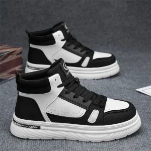 Spring Men’s New Breathable High top White PU Upper Lace Up Lightweight Durable Sneakers Casual Skate Shoes All Seasons