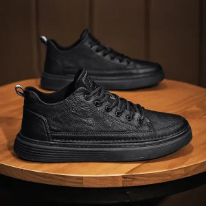 Spring Men’s New Breathable Waterproof Anti-Slip Chef Shoes Men’s Trendy and Versatile Black Leather Shoes Casual Board Shoes