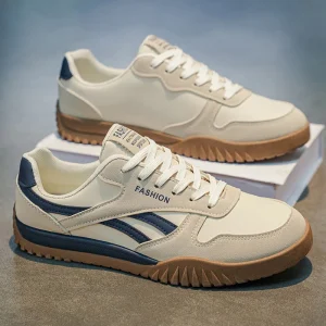 Spring Men’s New Style Breathable PU Upper Rubber Outsole Fashion Trend Walking Shoes Trendy Casual Retro Court Sneakers