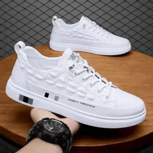 Spring New Arrival Men’s PU Board Shoes All Match Casual Soft Sole Non Slip Soft Surface White Color