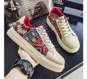 Spring New Korean Men’s Casual Board Shoes Lightweight Breathable Embroidered Low Top Genuine Leather Lining Chunky Style