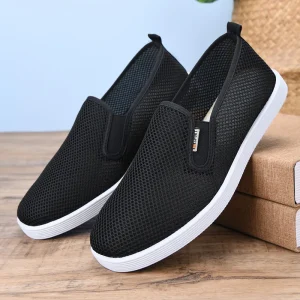 Spring Summer Classic Old Beijing Men’s Slip on Casual Solid Open toeless Mesh Shoes Breathable Non slip Versatile Lazy Shoes