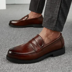 Spring Summer Foreign Trade Men’s Large Size Slip On PU Leather Shoes Business Toe Outdoor Loafers with Height Increasing