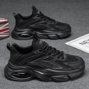 Spring Summer Men’s Lace-Up Sneakers Lightweight Mesh Breathable Thick-Soled for Cushion Soft Casual Sports Walking Shoes
