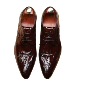 Spring Summer New Breathable Lace-up Pointed Toe Business Pattern Leather Shoes Men’s British Casual Cowhide Oxford Shoe