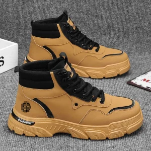 Spring and Autumn Lace up Men’s Boots High Top Casual Walking Shoes Casual Thick Sole Men’s Boots