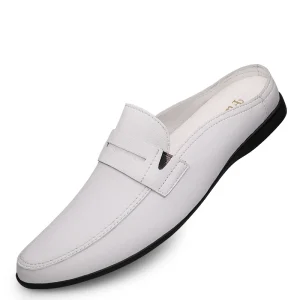 Spring and Autumn Men’s Casual Leather Shoes Leather Half Slippers Trendy Summer New Low Top Shoes