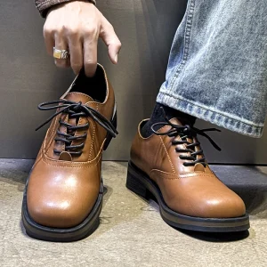 Square toe Derby Shoes Trendy British Style Thick Soled Business Formal Men’s Shoes Perfect for Couples Office Commuting