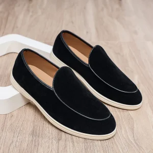 Suede Leather Loafers for Men Slip on and Slipper Loafer Flat Shoes Fashionable Moccasins