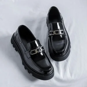 Summer Autumn New Heightening Loafers PU Men’s British Style Platform Sole Bright Leather Thick Soled DRESS SHOES