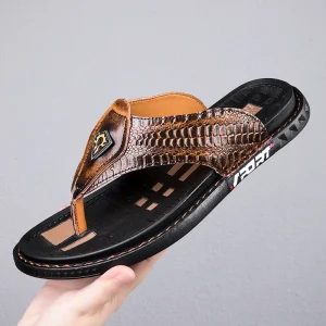 Summer Beach Flat Shoes Flip Flops Men’s Sandals Leather Slipprs for Men