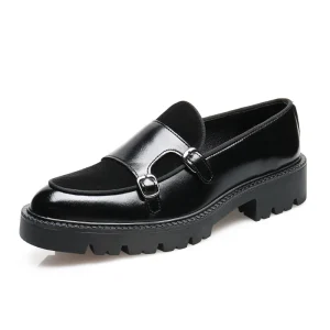 Summer Breathable Loafers Horsebit Leather Shoes Men’s Casual Slip On Thick Soled Height Increasing