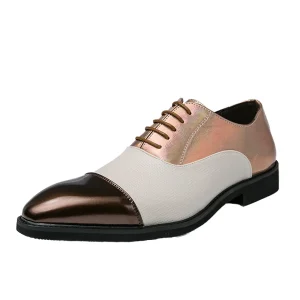 Summer Brogue Dress Shoes Oxford Men Pointed Toe Breathable Waterproof PU Leather Lace-Up Closure Lightweight
