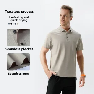 Summer Business Solid Color Breathable Quick-Drying 4-Way Stretch Knitted Spandex Nylon Short Sleeve Men Polo Shirt