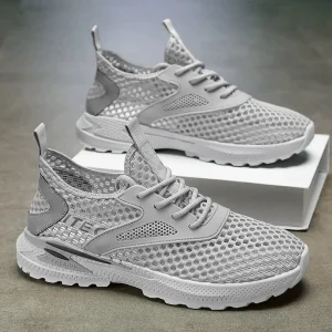 Summer Men’s Casual Shoes Trendy Stylish with Soft Bottom Breathable Non-slip Mesh Upper Lace-Up Closure Solid Color