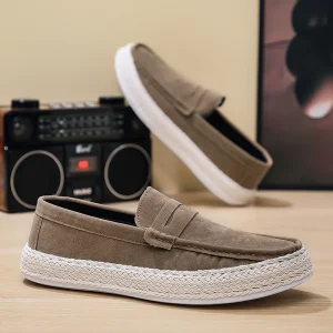 Summer Men’s Round Head Casual Slip on Shoes Wear resistant PVC Outsole Faux Leather Lining Old Beijing Style