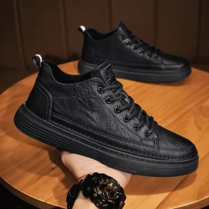 Summer Men’s Running Shoes British Style Casual Leather Lace Up Black Student Shoes