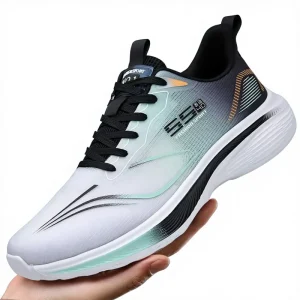 Summer Men’s Solid Color Artificial Leather Mesh Breathable Ultra Light Thick Bottom Running Sneakers Trendy Casual Sports Shoes