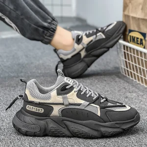 Summer Men’s Sporty Lace Up Retro Dad Shoes Breathable Cushioning Rubber Outsole PU Upper EVA Midsole