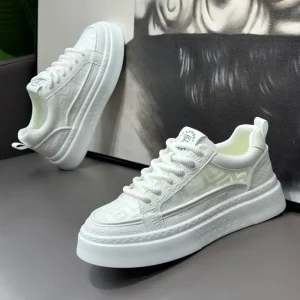 Summer Men’s Teenagers Casual Walking Shoes White PU Leather Upper Rubber Midsole Mesh Lining