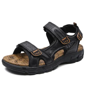 Summer Men’s Thick Sole Sandals Top Layer Cowhide Men’s Beach Shoes Soft Sole Outdoor Casual Shoes