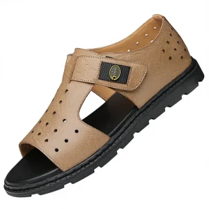 Summer New Men’s Synthetic Upper Hollow Breathable Slip On Non Slip Sandals Casual Fashion Roman Beach Open Toe Rubber