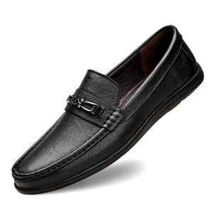 Summer New Style Men’s Hollow out Loafers Breathable Upper Rubber Sole Genuine Leather Upper Soft