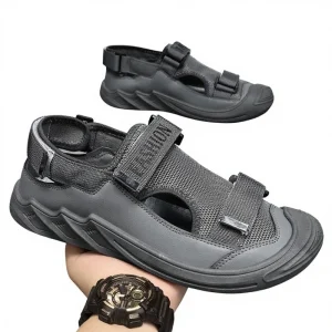 Summer New Style Roman Holiday Casual Beach Shoes Closed Toe Solid Breathable Sandals Men’s Soft Sole