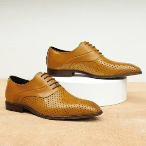 Summer Perforated Breathable Men’s Shoes Top Layer Cowhide Soft Surface Soft Sole Business Formal Oxford Leather Shoes