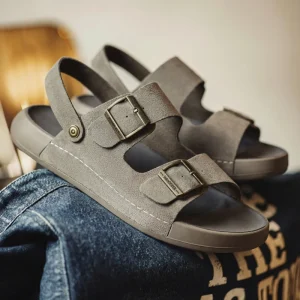 Summer Sandals Men’s Convertible Sandalias Thick Sole Retro Double Buckle Slides Office Beach Casual Footwear