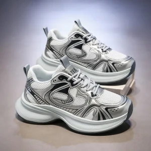Summer Thick-Soled Height-Increasing Couple’s Casual Dad Shoes Mesh Breathable Running Shoes Versatile Trendy Solid Shoes