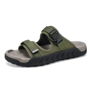Summer Trendy Double Strap Buckle Non Slip Comfortable Outdoor Sport Casual Shoes Flat Beach Slide Sandals for Men